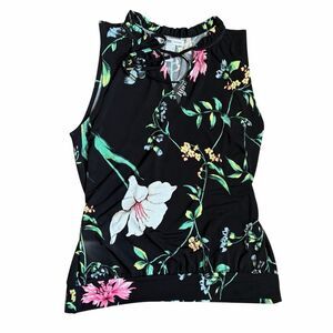 NWT White House Black Market Sleeveless Floral Print Blouse Top - Black - Sz Med